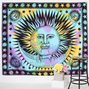 tapiz hippie de sol y luna colorido 1