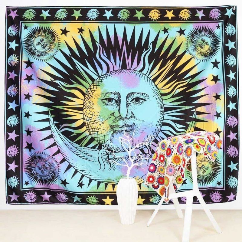 tapiz hippie de sol y luna colorido 2
