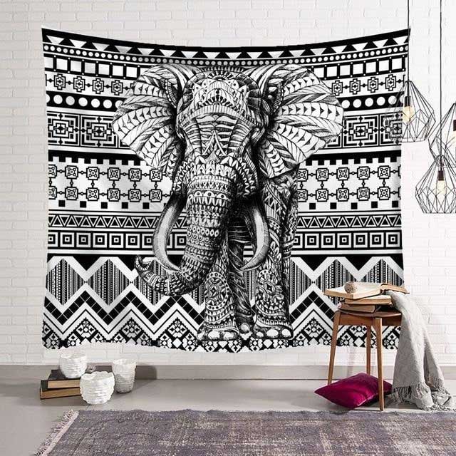 tapiz pared elefante blanco y negro 1